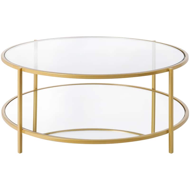 Alecsis Glass Round Coffee Table - 14"H x 36"W x 36"D - Gold