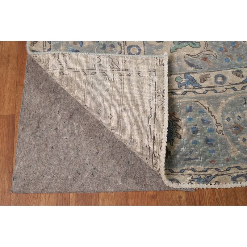 Floral Medallion Tabriz Persian Area Rug Beige Handmade Wool Carpet - 9'7"x 12'9"