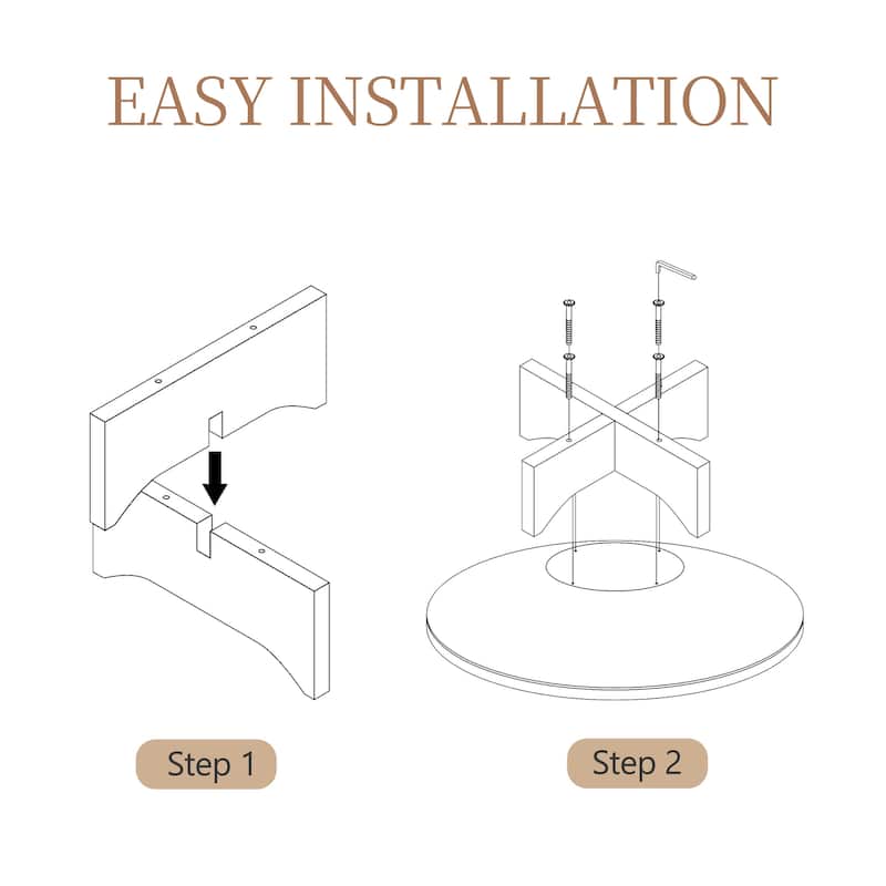 35.4" Modern Round Coffee Table - White Tabletop with Black Wood Cross Base, Sturdy Center Table for Living Room