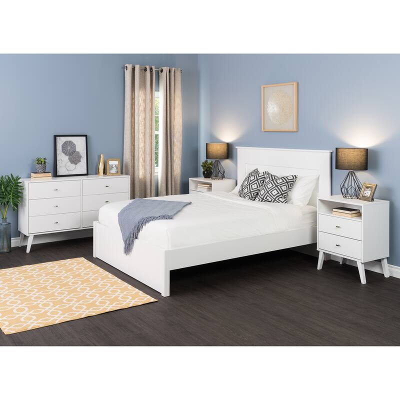 Prepac Milo Mid-Century Modern 2 Drawer Nightstand with Open Shelf, Bedside Table, Contemporary Bedroom Furniture