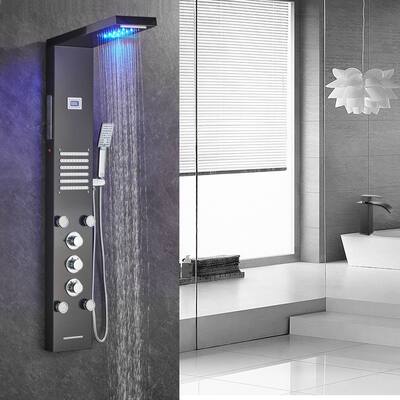 FORIOUS LED 55" Shower Panel Tower System and Tub Spout With battery In Brushed Nickel and Black