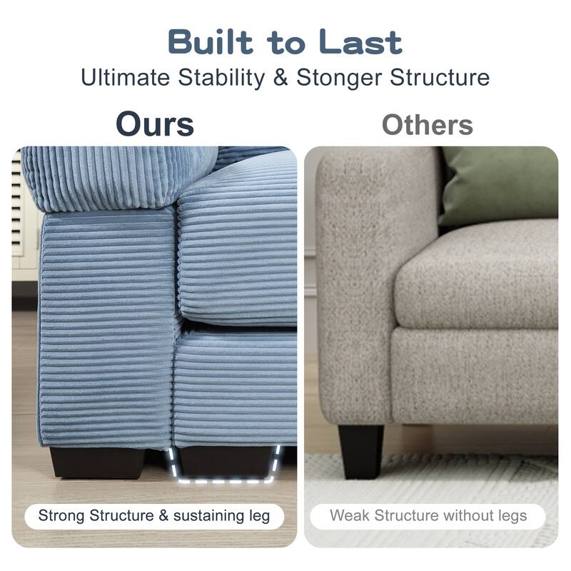 GDFStudio - Corduroy 5-Seater 154.6" Cloud Modular Sectional Couch with Ottoman