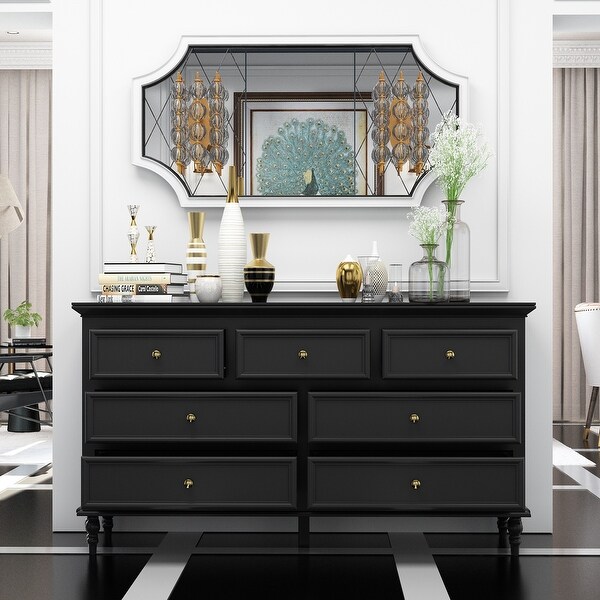 Contemporary 7 Drawer Bedroom Dresser with Modern Silver Color Handles On Sale Bed Bath Beyond 36902493