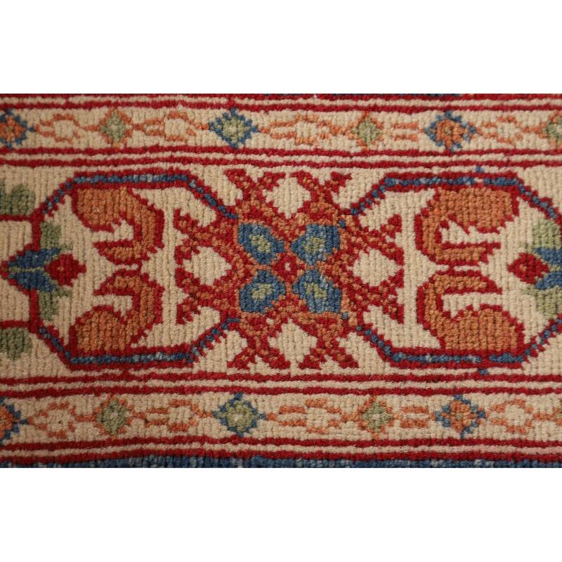 Blue Geometric Kazak Accent Rug Handmade Wool Carpet - 3'2"x 4'8"