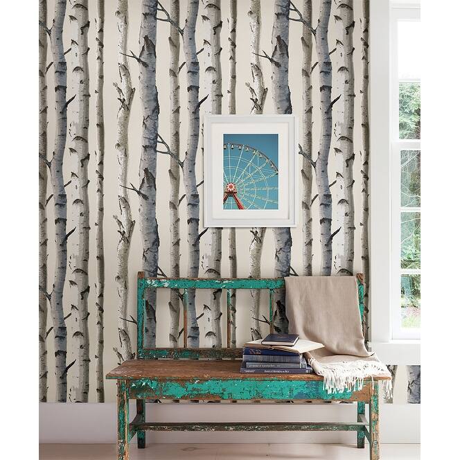 Brewster Irvin Grey Birch Tree Wallpaper - 20.5in x 396in x 0.025in