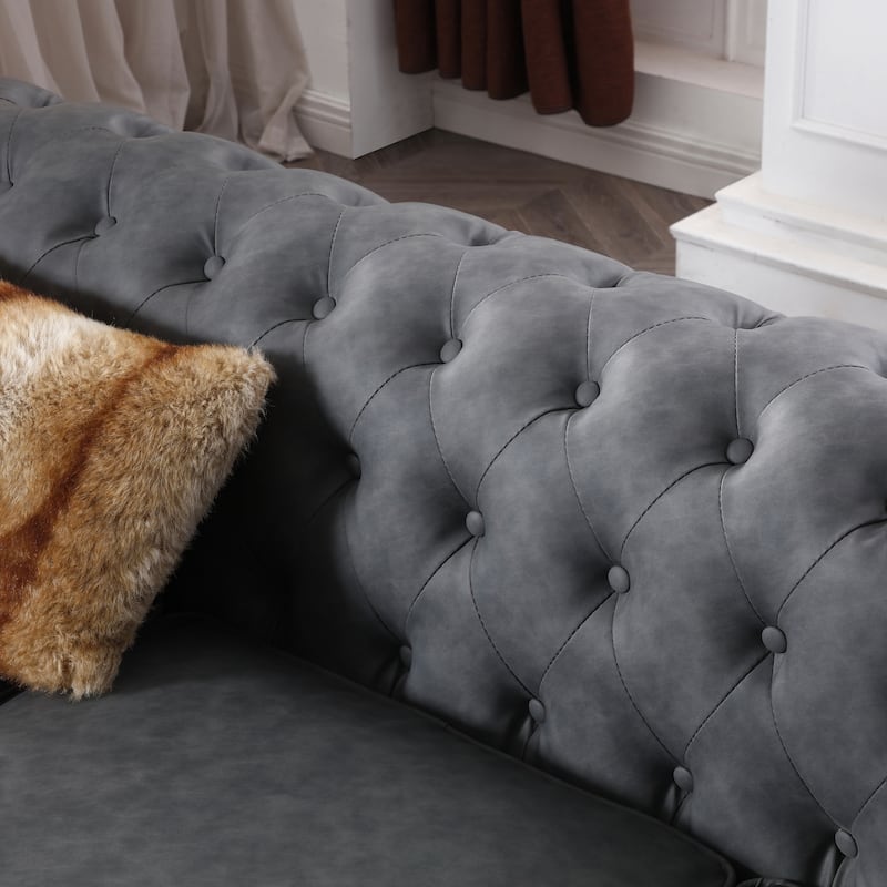 Classic Chesterfield Faux Leather Sofa Couch