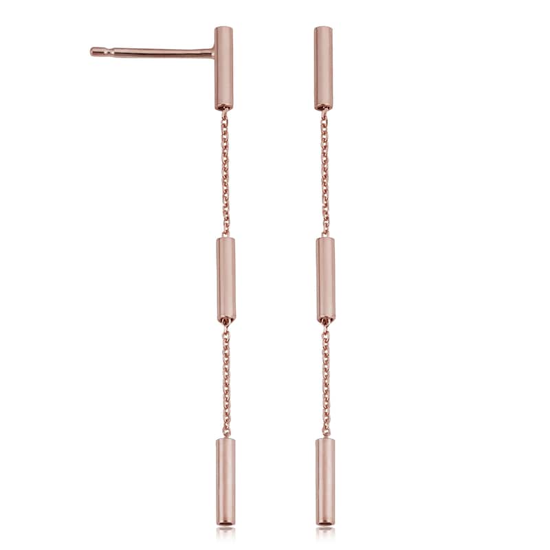 14k Yellow Gold or Rose Gold Tube Station Drop Earrings