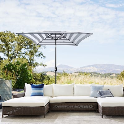 6.5ft Square Black/White Stripe Color Market Umbrella with Tilt and Crank
