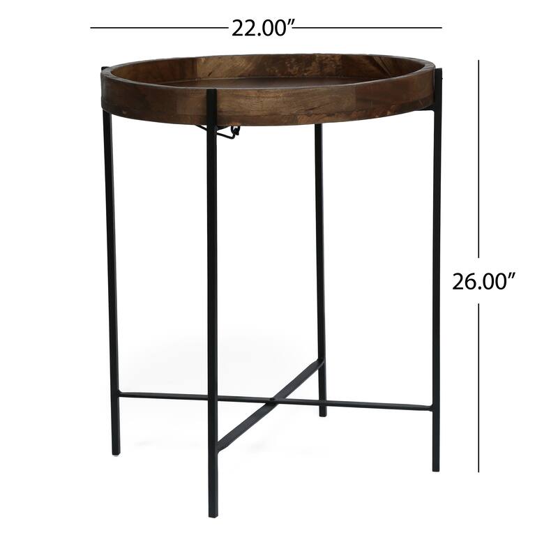 22" Modern Round End Table with Faux Live Edge and Toothpick Legs for Entryway and Living Room