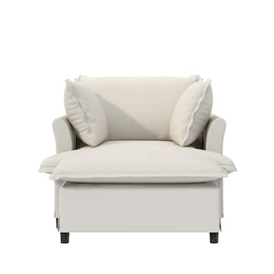 Oversized Single Sleeper Armchair,Chenille Lazy Chaise Lounge wOttoman