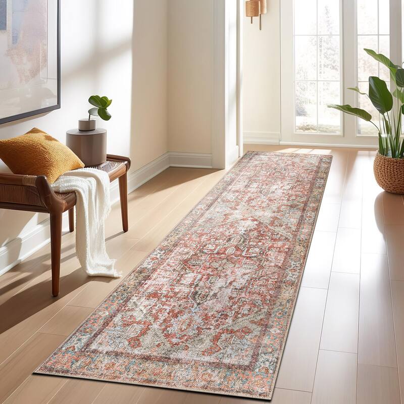 World Rug Gallery Vintage Boho Medallion Machine Washable Non Slip Area Rug - 2' 6" x 10' - Multi - Runner