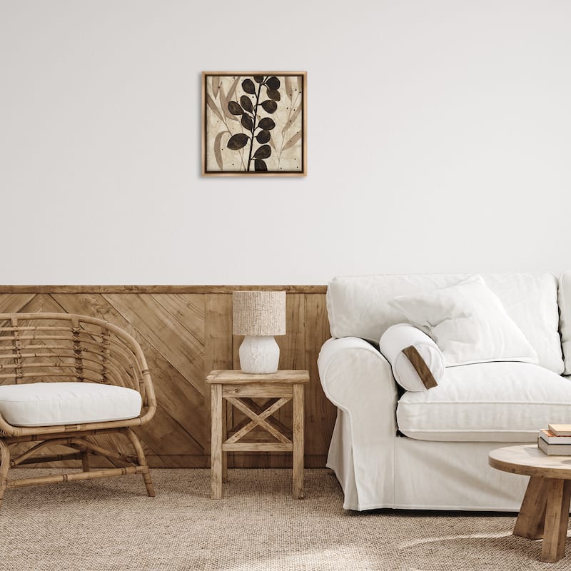 Stupell Beige & Brown Natural Leaves Framed Floater Canvas Wall Art Design By Krinlox