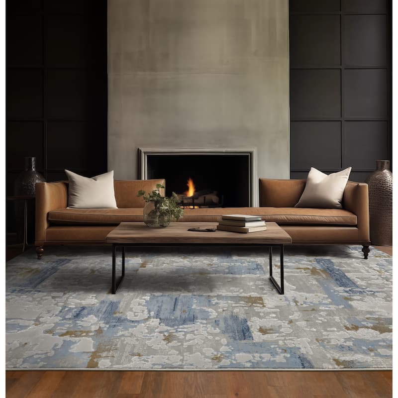 Style Haven Emery Contemporary Abstract Grey/ Blue Mixed-Pile Area Rug - 5' 3" x 7' 6" - Rectangle
