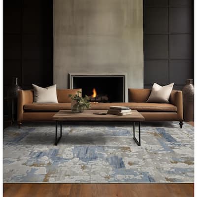 Style Haven Emery Contemporary Abstract Grey/ Blue Mixed-Pile Area Rug