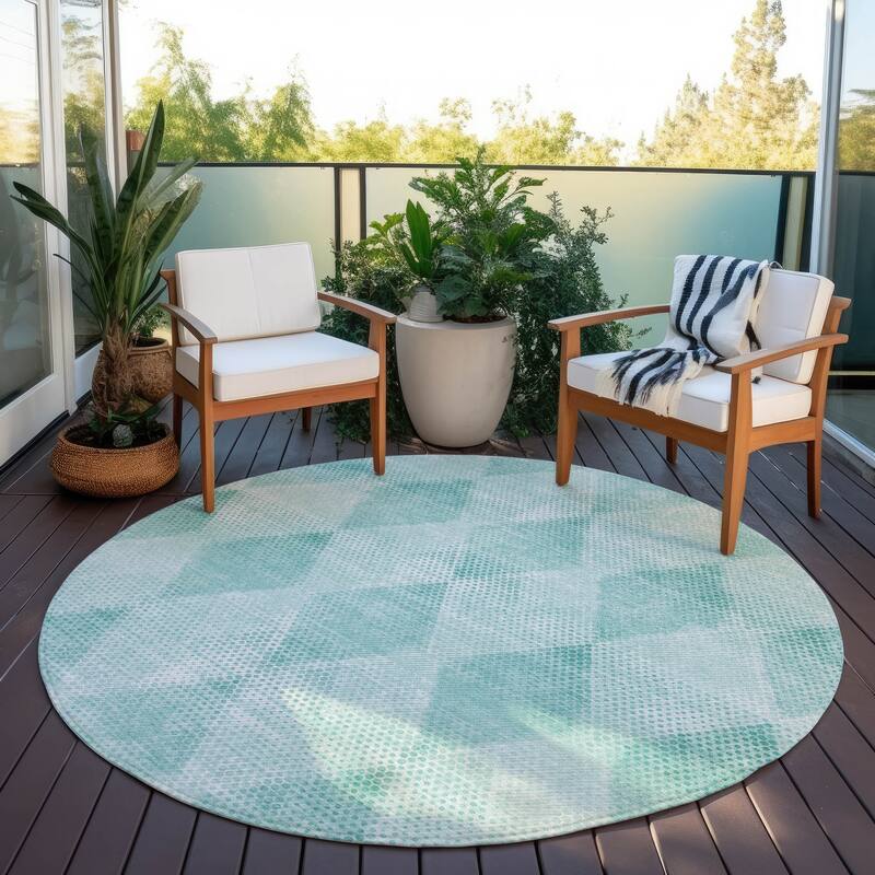 Machine Washable Indoor/ Outdoor Modern Diamonds Chantille Rug - Teal - 8' x 8'