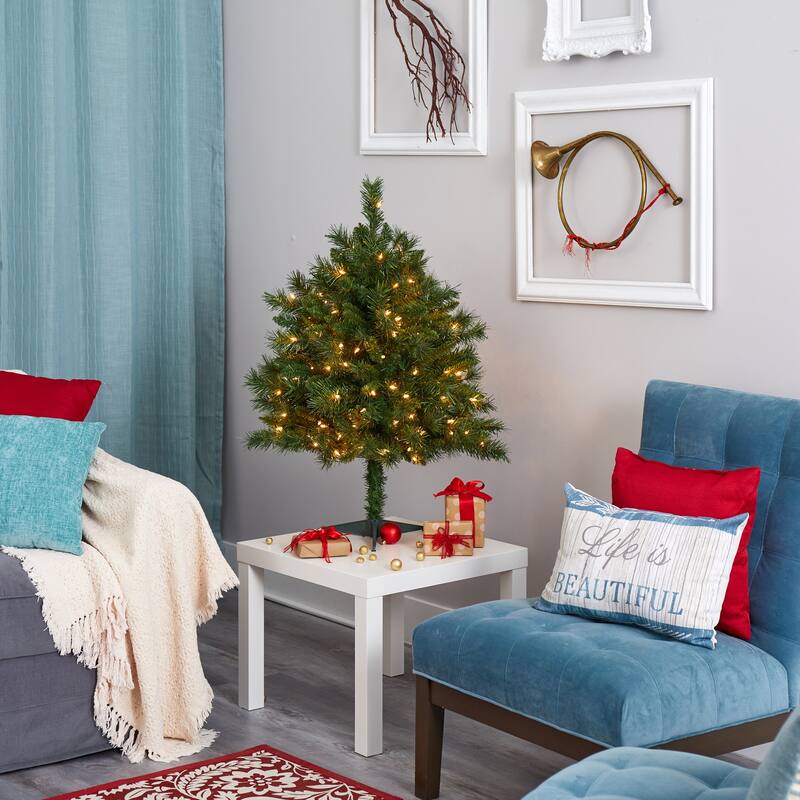 3Ft Artificial Christmas Tree with Lights - Holiday Decor, Pine Tree, LED Lights, Festive Home Accent - Green - 36