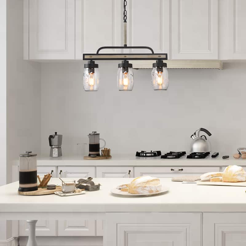 The Gray Barn Farmhouse Mason Jar Glass Linear Kitchen Island Chandelier - L22"x W4"x H19.5"