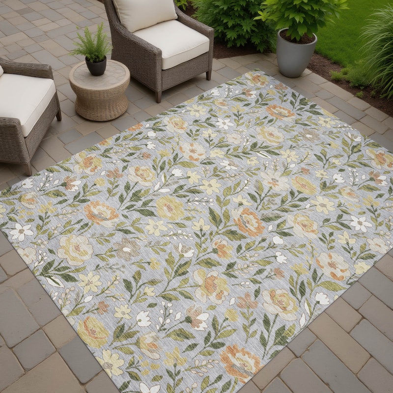 Machine Washable Indoor/ Outdoor Floral Garden Chantille Rug