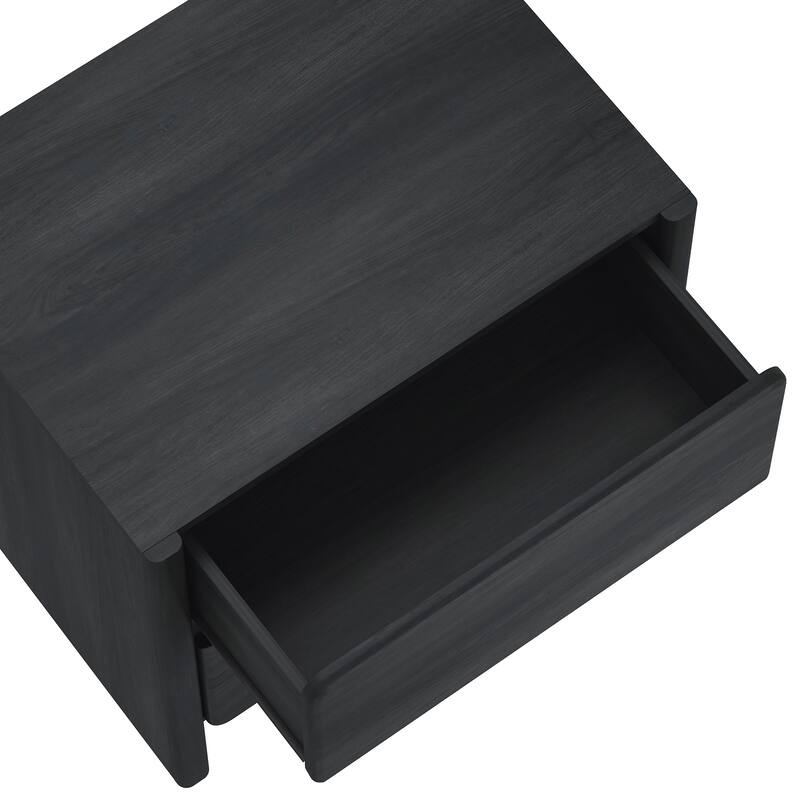 Modern Nightstand with 2 Drawers Wood Grain Texture Minimalist Design