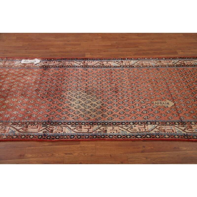 Hand Knotted Oriental 100% Wool Carpet Traditional All-Over Red Botemir Runner Rug - 10' 2'' X 3' 5''