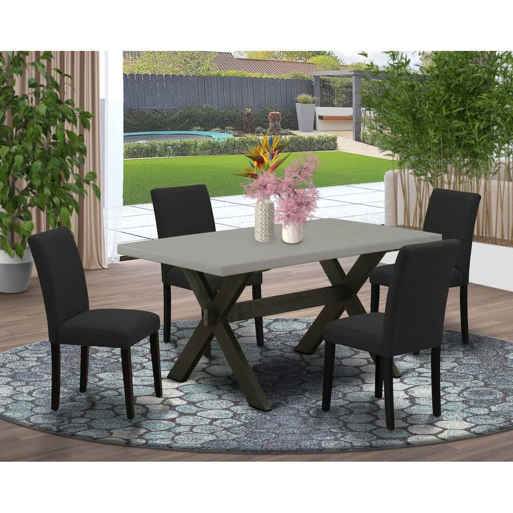 HomeStock 5-Pc Rectangle Natural Oak Finish Solid Wood Top Dining Table with 4 Upholstered Chairs