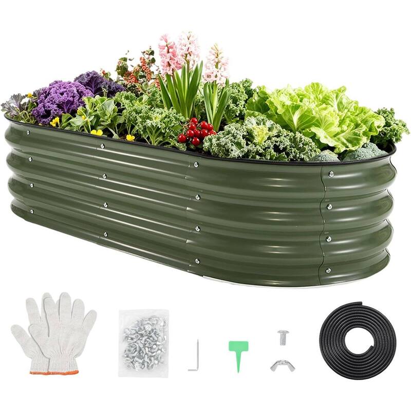 4X2x1Ft Galvanized Raised Garden Bed, Planter Box Kit for Vegetables, Flowers, Herbs & Fruits - Green