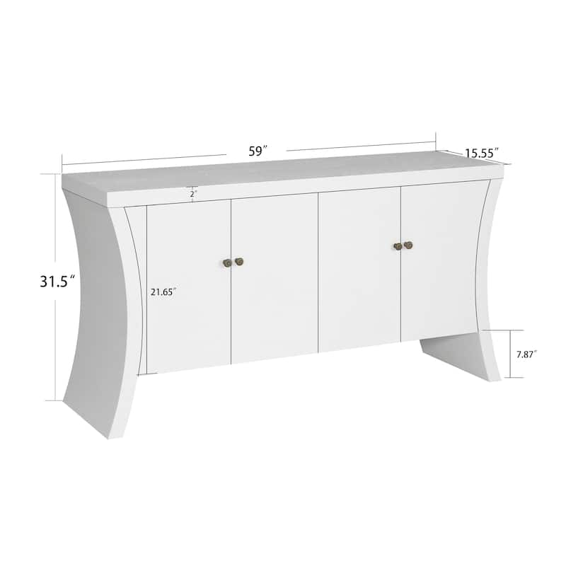 GDFStudio - Industrial 4-Door Credenza with Wooden Arc Legs & Bronze Clasps, Solid Wood Storage Cabinet