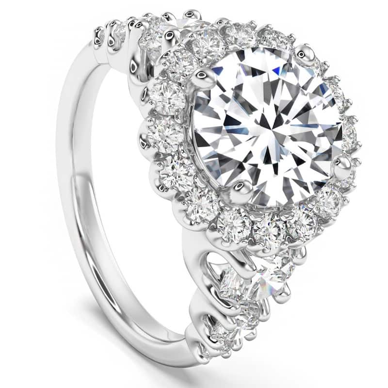 5Ct Halo Round Brilliant Cut Diamond Engagement Ring Lab Grown in Gold