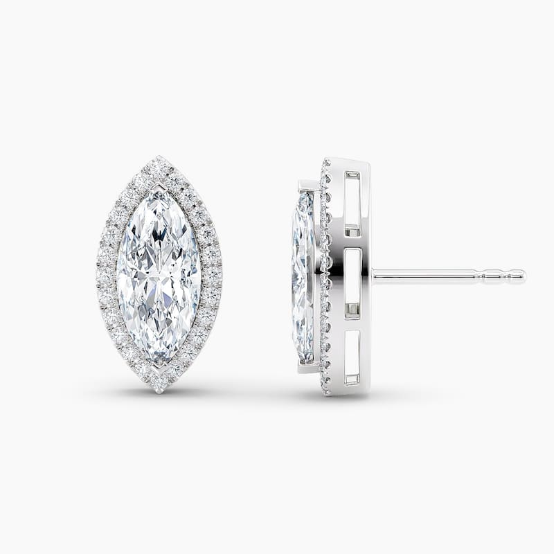 Auriya 14k Gold Lab Grown Halo Marquise Diamond Stud Earrings 0.50 to 8.00 ct. tw. Push-Back (F-G VS) - White
