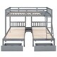 preview thumbnail 8 of 16, Modern Pine Wood Frame Full Over Twin & Twin Bunk Bed, Wood Triple Bunk Bed with Drawers and Guardrails