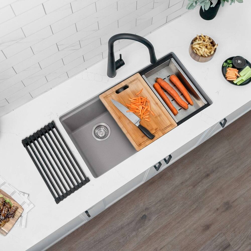 STYLISH Dual Mount 33" Double-Bowl Composite Granite Kitchen Sink - 33" x 18" x 9.5"