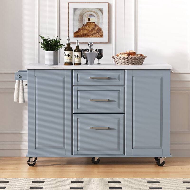 Kitchen Island with Storage Tilt Trash Can Cabinet and Pull Out Cabinet Organizer