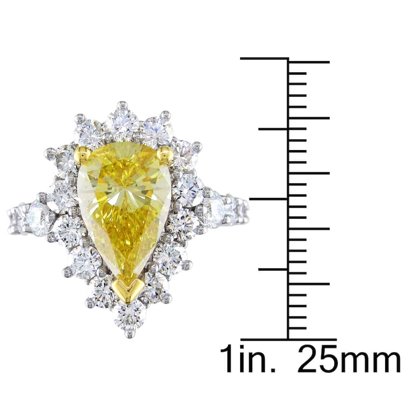 Miadora 3 1/7ct TDW Yellow Pear Cut 2 1/3ct TDW White Diamond Halo Engagement Ring in 18k White Gold