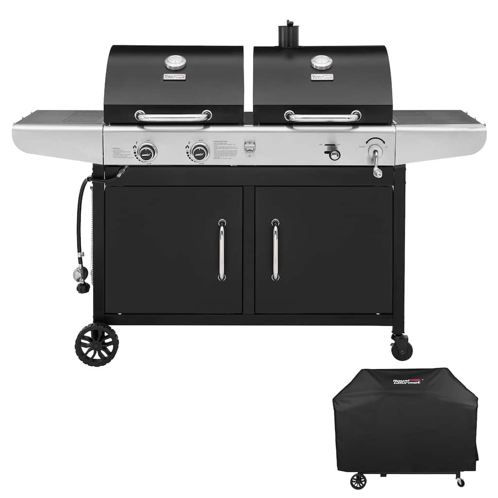 Royal Gourmet 2-Burner Gas and Charcoal Combo Grill with Cover, black