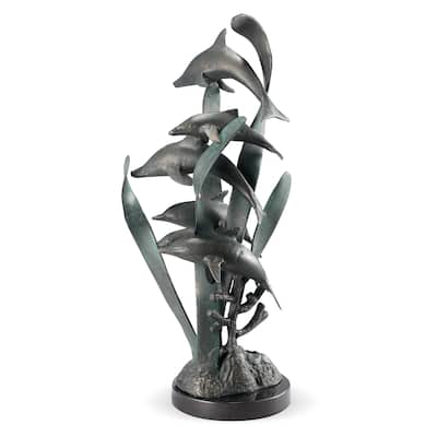 Spi Imitation Dolphin Sextet Sculpture 25" X 12" X 9" 10.5 Lbs. Aluminum Marble - 25 X 12 X 9 inches