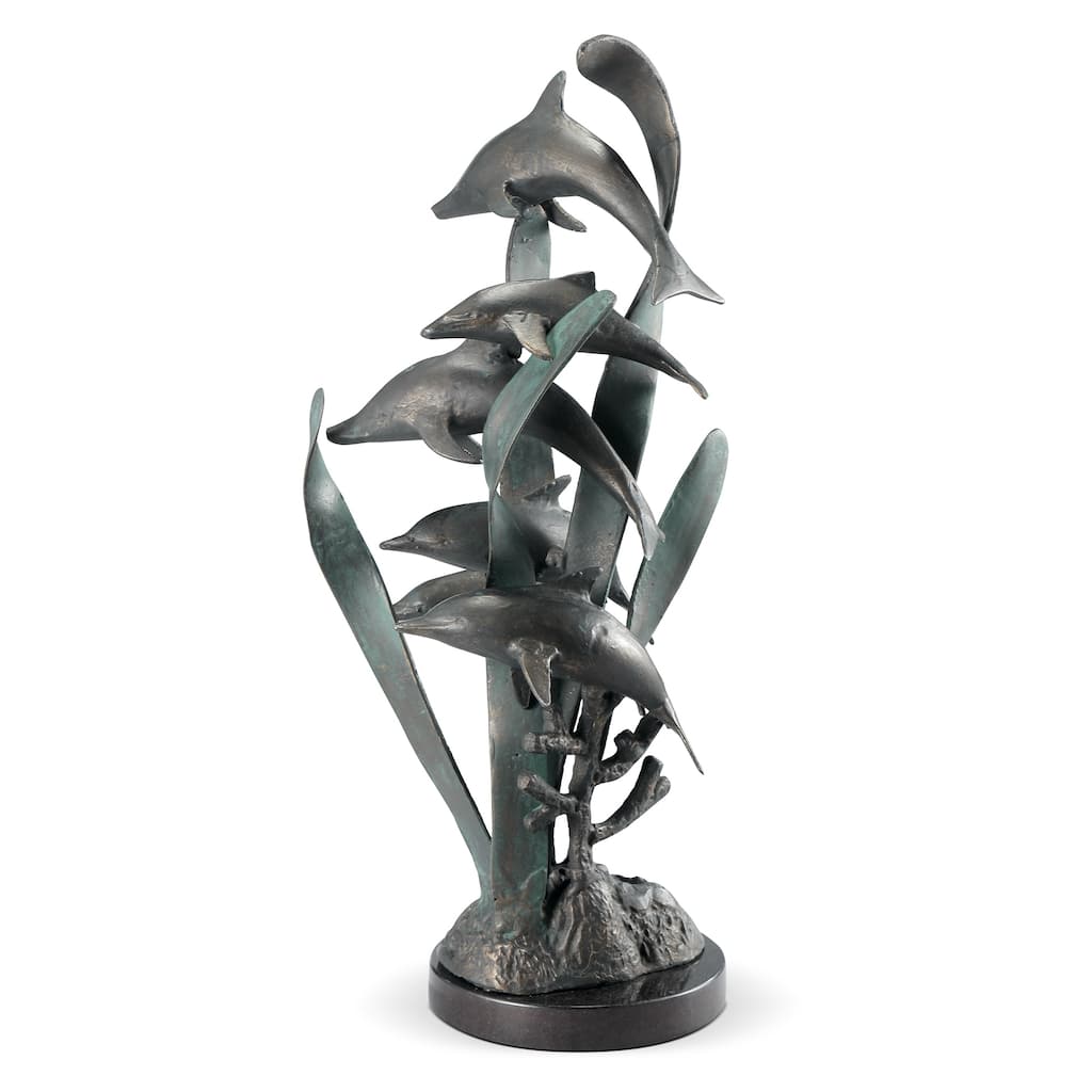 Spi Imitation Dolphin Sextet Sculpture 25" X 12" X 9" 10.5 Lbs. Aluminum Marble - 25 X 12 X 9 inches