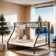 preview thumbnail 1 of 10, Twin XL over Queen Metal Bunk Bed with Ladder and Guardrails, Black Black