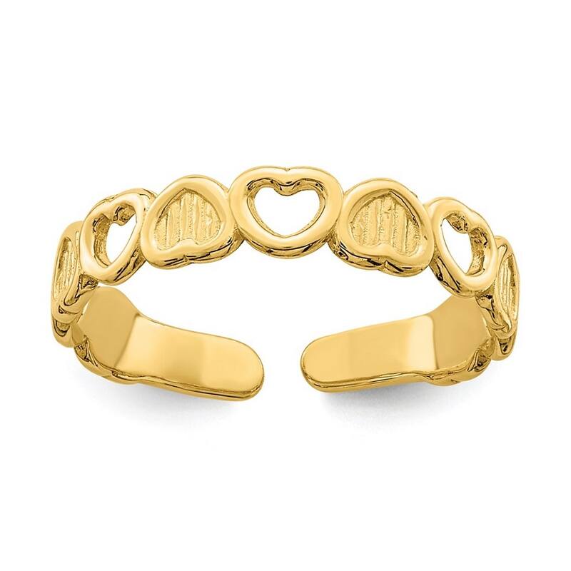 Curata 14 karat Yellow or White Gold Alternating Open/Textured Heart Adjustable Toe Ring (4mm)