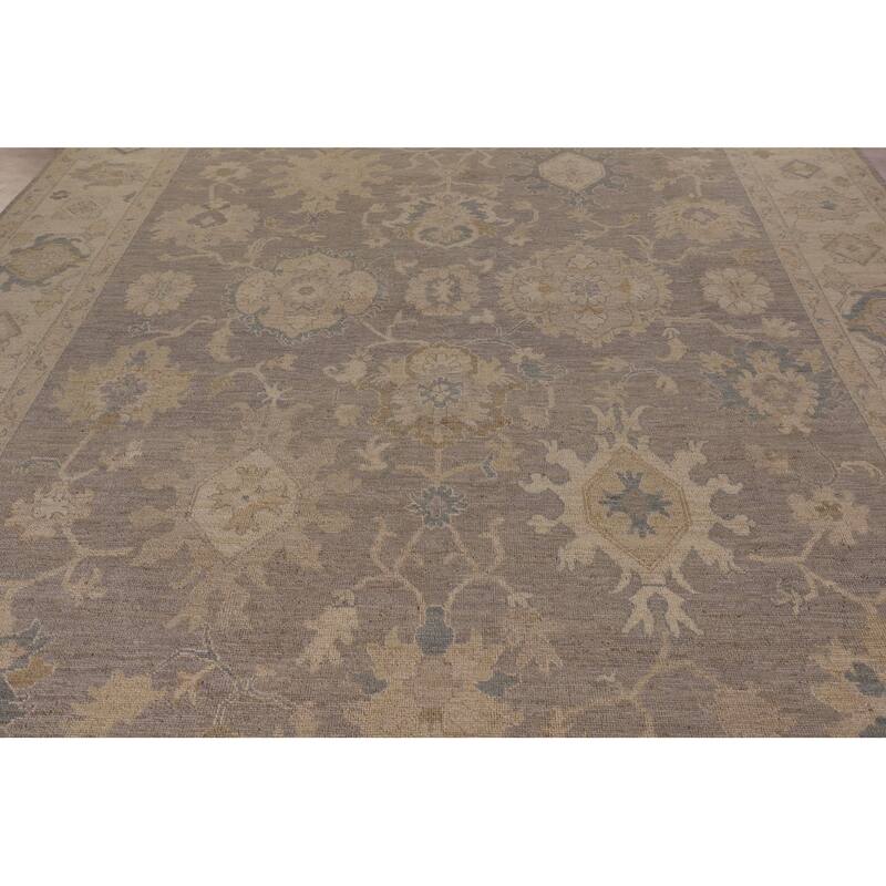 Vegetable Dye Gray Oushak Turkish Area Rug Hand-Knotted Wool Carpet - 9'4" x 12'4"