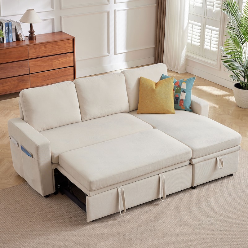 78.94" Pin Striped Fabric Sleeper Sofa - Beige