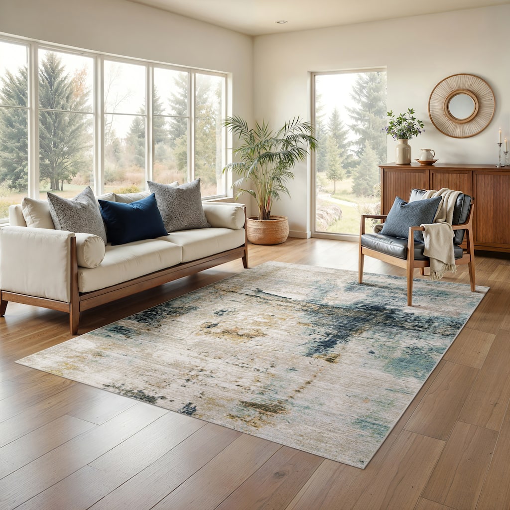 Calliope Textural Distressed Abstract Ivory/ Blue Area Rug