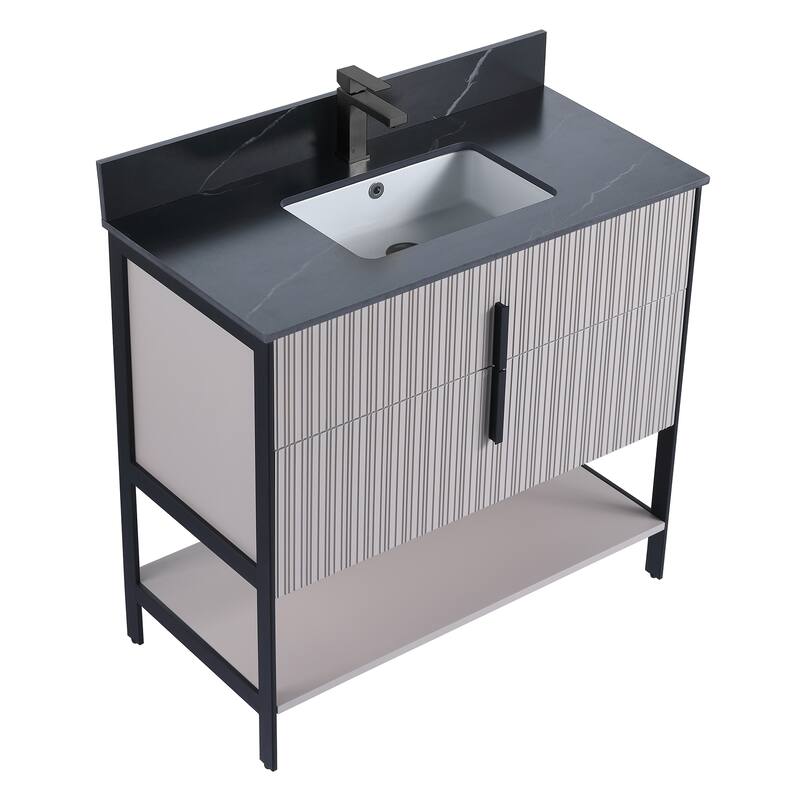 Fine Fixtures Serenity Modern Bathroom Vanity with Black Sintered Stone Top