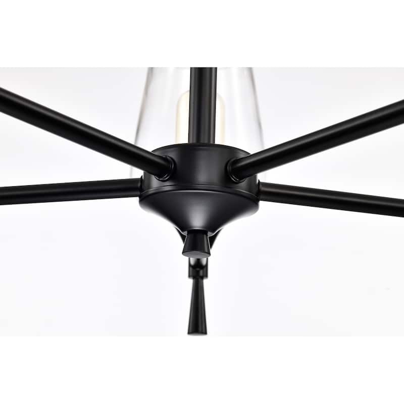 Matte Black 5-Light Modern Chandelier with Clear Wine Glass Shades