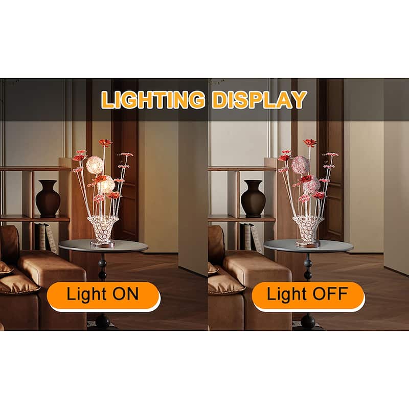 LED Aluminum 4 Rose Floral Trumpet Vase Table Lamp