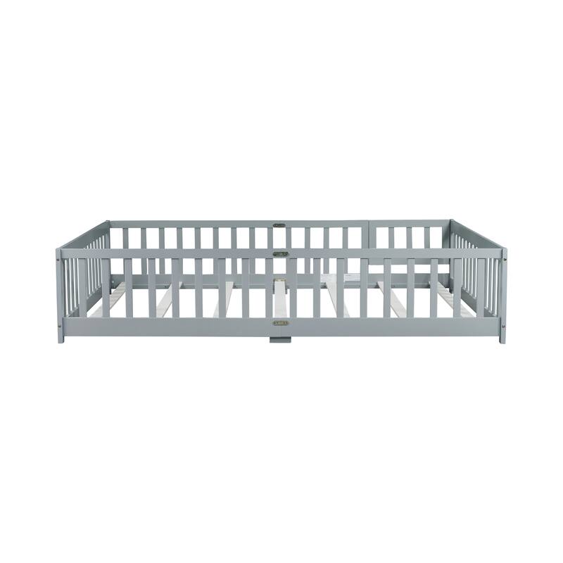 Floor Bed with Fence,Door and Safety Guardrails,Perfect for Kids' Play,Sleep and Development