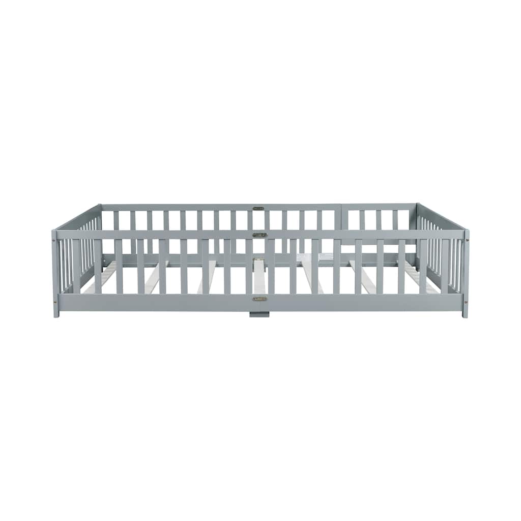Queen Size Floor Bed with Door and Safety Guardrails