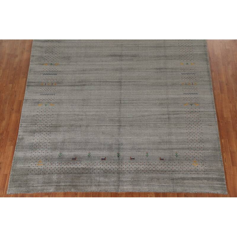 Grey Tribal Gabbeh Indian Area Rug Hand-Knotted Wool Carpet - 8'3"x 9'9"