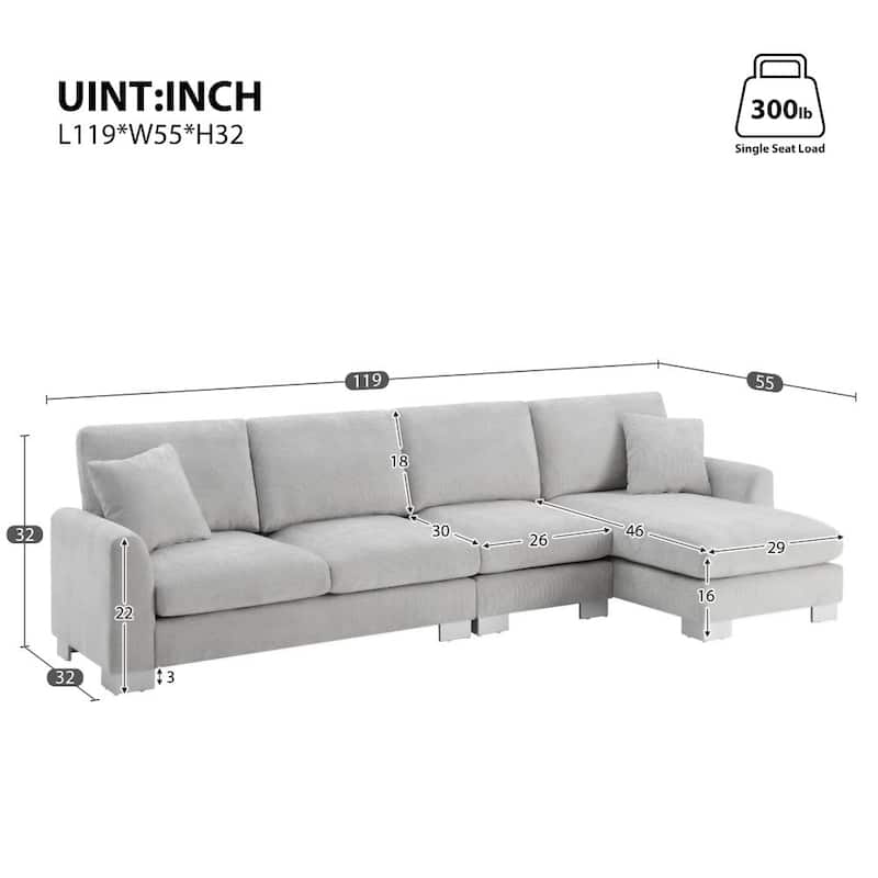 Modern Oversized Sectional Sofa,L-shaped Luxury Couch Set with 2 Free pillows,5-seat Chenille Indoor Furniture with Chaise