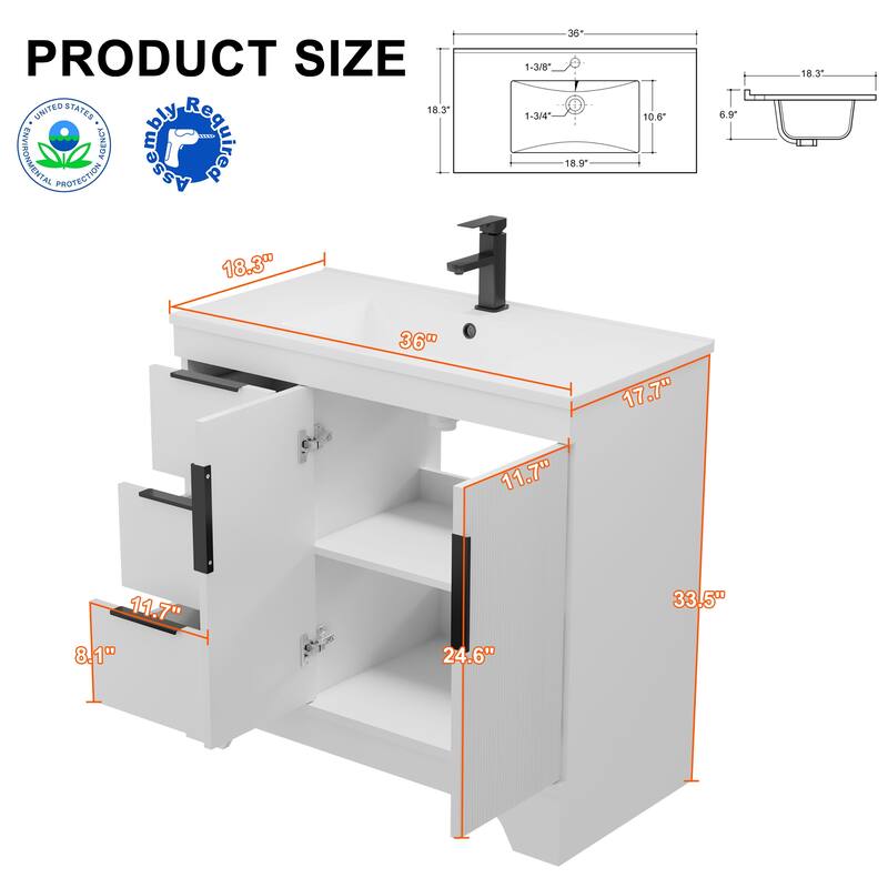 Vertical Stripes Bathroom Vanity Set with Sink Top & Faucet