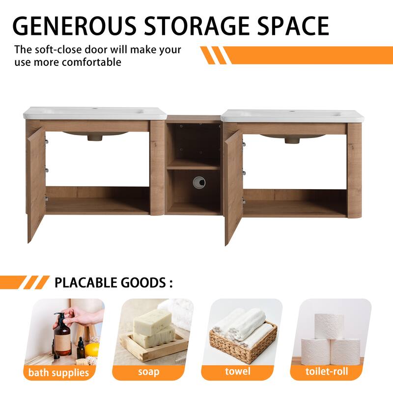 Bathroom Vanity With Sink In 24/28/36/40/60/68 Inch, Floating Bathroom Vanity With Soft Close Door